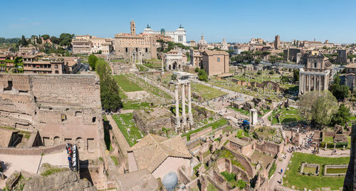 High angle view of buildings in city