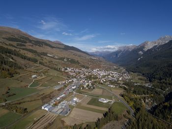 High angle view of road amidst landscape against sky