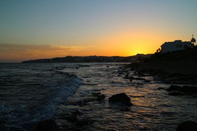 Scenic view of sea at sunset