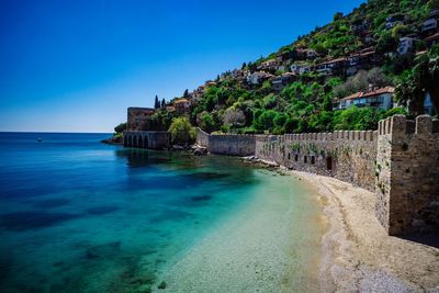 Scenic view of sea against blue sky