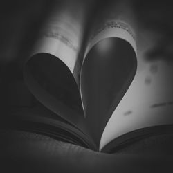 Close-up of heart shape on book