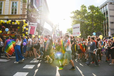 Crowd on street in city