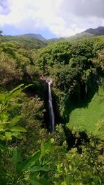 Scenic view of field against cloudy sky