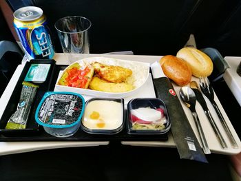 High angle view of food on table