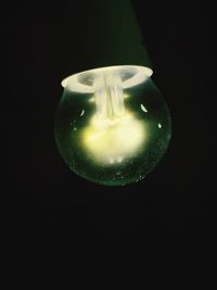 Close-up of light bulb in dark room