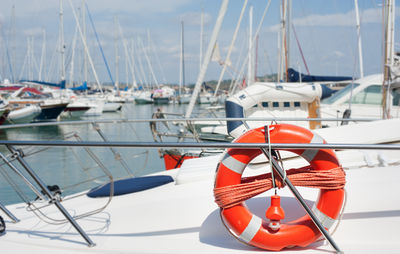 Boats moored in sea