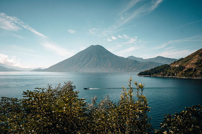 Scenic view of lake and volcano in guatemala