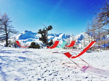 Information sign on snow covered landscape