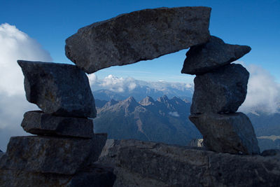 Scenic view of lagorai mountains seen from stack of rocks