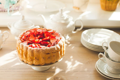 Close-up of cake in plate on table