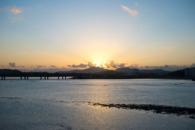 Scenic view of lake against sky during sunset