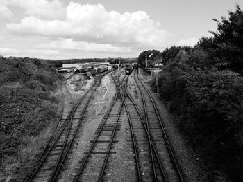 High angle view of railroad tracks against sky