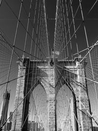 Suspension bridge against sky in city