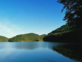 Scenic view of lake against blue sky