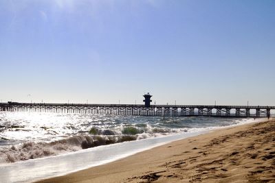 Scenic view of beach against clear sky