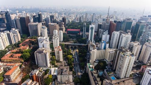 High angle view of cityscape against sky