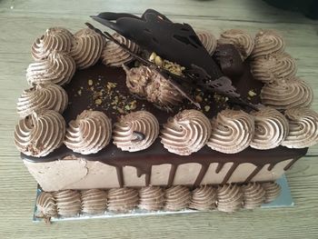 High angle view of cupcakes on table