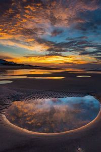 Scenic view of lake against sky during sunset