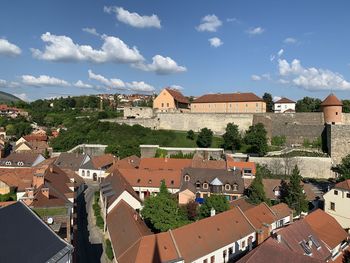 High angle view of townscape against sky