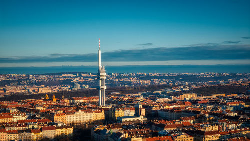 High angle view of city against sky