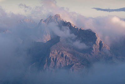 Aerial view of snowcapped mountains against sky