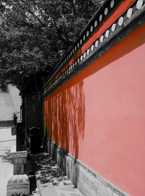 built structure, architecture, building exterior, tree, house, the way forward, wall - building feature, red, orange color, outdoors, residential structure, no people, door, entrance, day, street, wall, building, nature, footpath