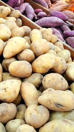 High angle view of potatoes for sale at market stall