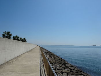 Scenic view of sea against clear blue sky