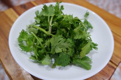 High angle view of salad in plate on table