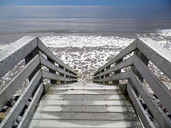 High angle view of steps on beach