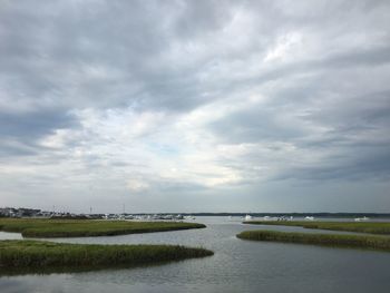 Scenic view of sea against cloudy sky