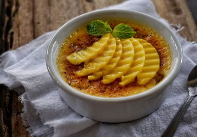 Close-up of soup in bowl on table