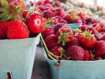 Close-up of strawberries in market