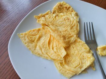 High angle view of breakfast served on table