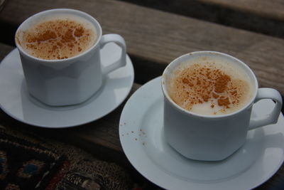 High angle view of coffee on table