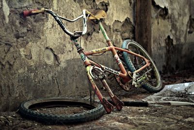 Close-up of rusty bicycle