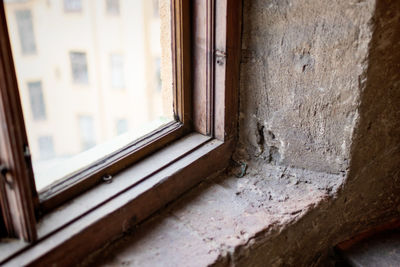 Close-up of window of old building