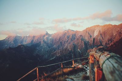 Panoramic view of mountains against sky during sunset