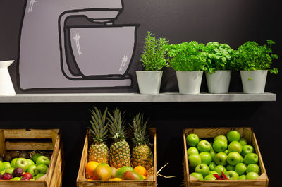Fruits and vegetables for sale in market stall