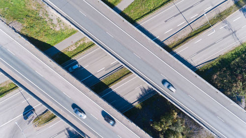 High angle view of road by city