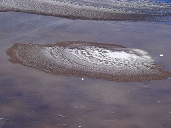 High angle view of puddle on beach