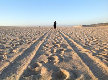 Rear view of man walking in the desert