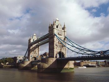 Bridge over river against cloudy sky