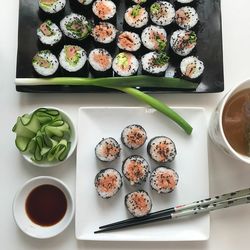 High angle view of sushi served in plate