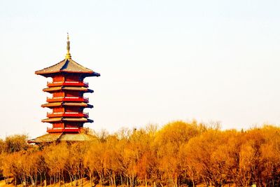 Low angle view of temple against clear sky