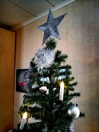 Illuminated christmas tree at home