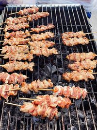 Close-up of sushi on barbecue grill