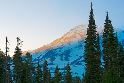 Scenic view of snowcapped mountains against clear sky