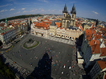 High angle view of buildings in town