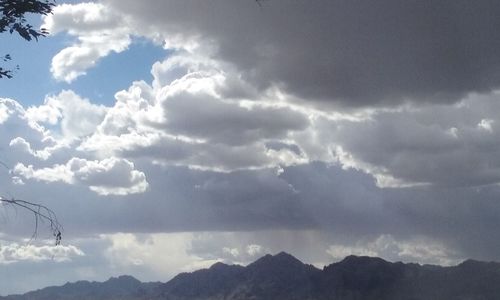 Scenic view of mountains against cloudy sky